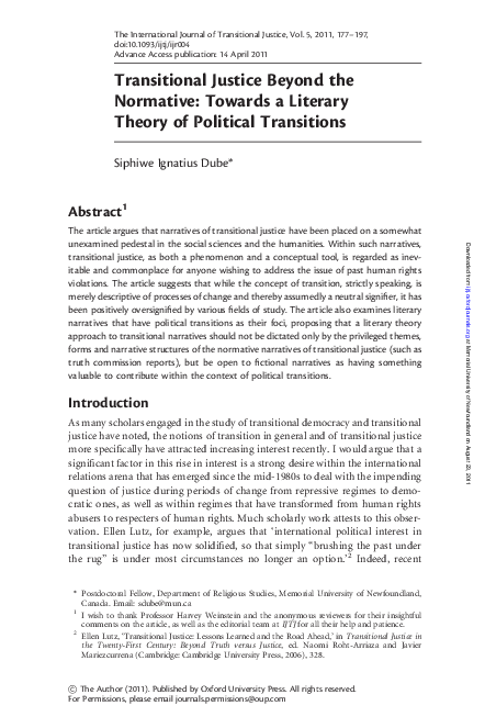 (PDF) Transitional Justice Beyond the Normative: Towards a Literary ...