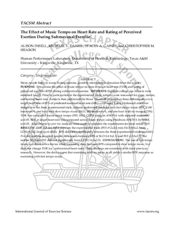 (PDF) The Effect of Music Tempo on Heart Rate and Rating of Perceived ...