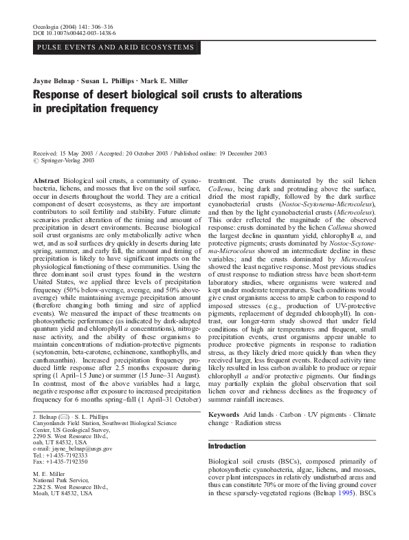 (PDF) Response of desert biological soil crusts to alterations in ...