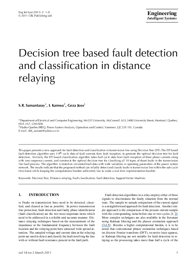 (PDF) Decision tree based fault detection and classification in ...