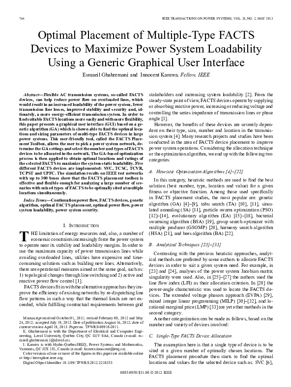 (PDF) Optimal placement of multipletype FACTS devices to maximize
