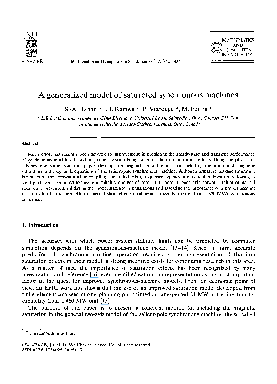 (PDF) A generalized model of satureted synchronous machines