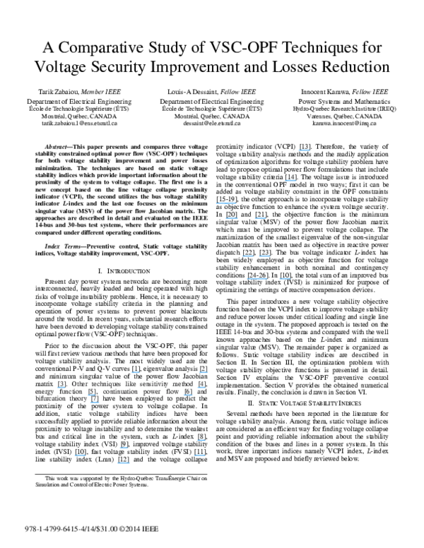 (PDF) A comparative study of VSC-OPF techniques for voltage security ...