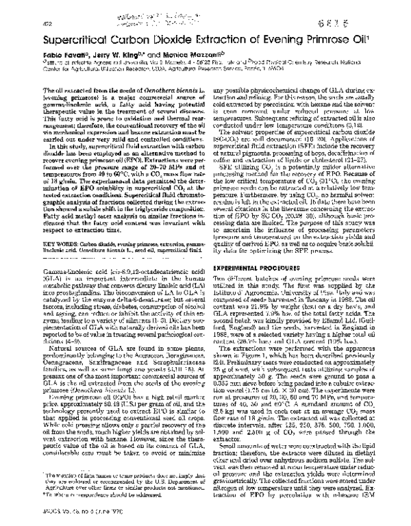 (PDF) Supercritical carbon dioxide extraction of evening primrose oil