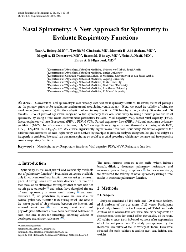 (PDF) Nasal Spirometry A New Approach for Spirometry to Evaluate