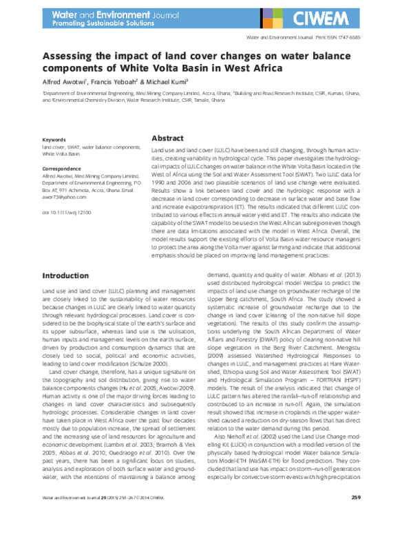 (PDF) Assessing the impact of land cover changes on water balance ...