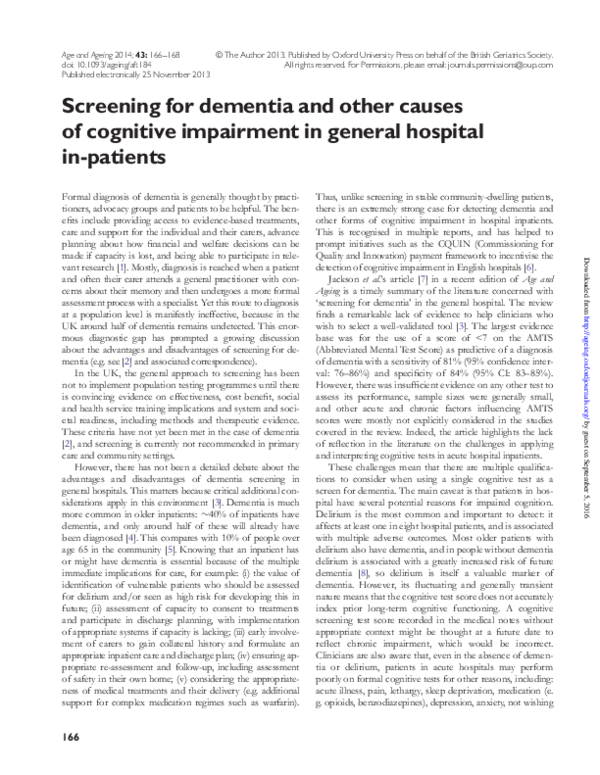 (PDF) Screening for dementia and other causes of cognitive impairment ...
