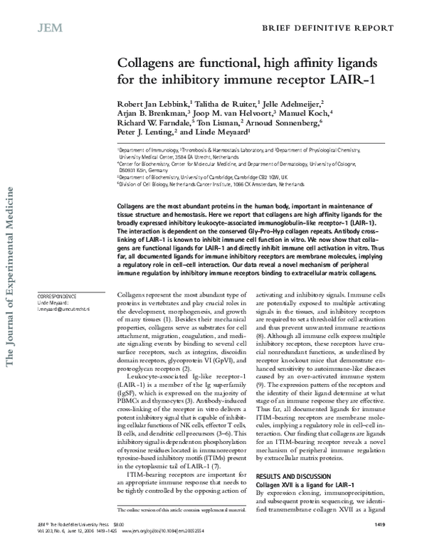 (PDF) Collagens are functional, high affinity ligands for the ...