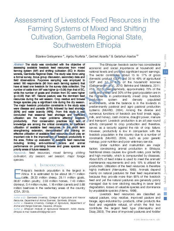 (PDF) Assessment of Livestock Feed Resources in the Farming Systems of