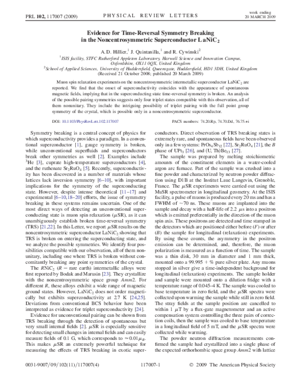 (PDF) Evidence for Time-Reversal Symmetry Breaking in the ...