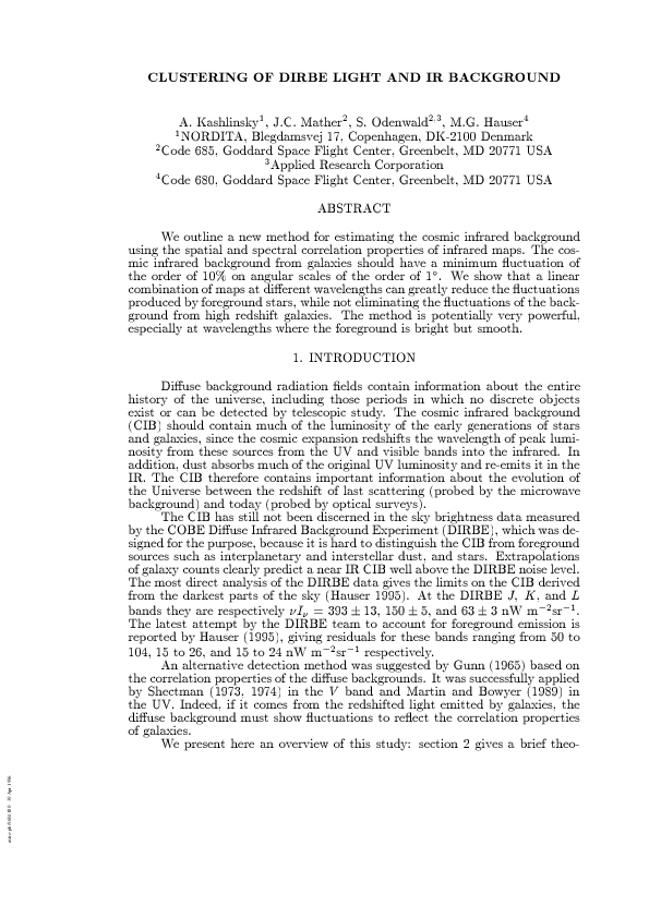 (PDF) Clustering of DIRBE Light and IR Background | Sten Odenwald ...