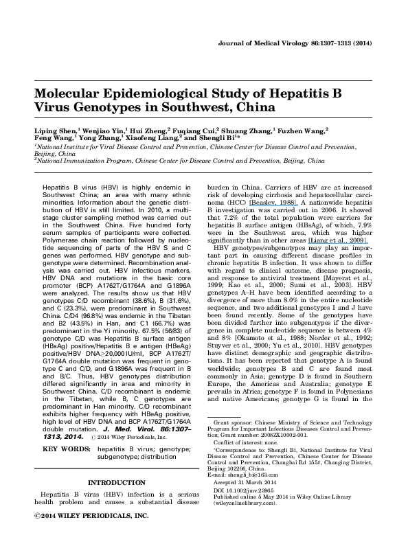 (PDF) Molecular epidemiological study of hepatitis B virus infection in ...