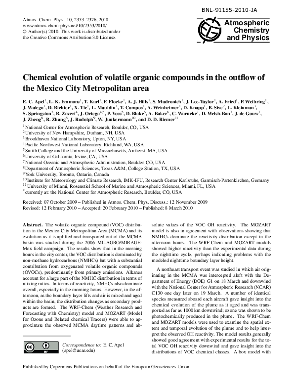 (PDF) Chemical evolution of volatile organic compounds in the outflow