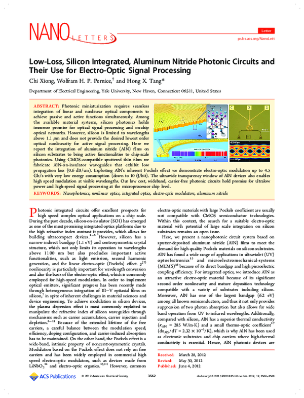 (PDF) Low-Loss, Silicon Integrated, Aluminum Nitride Photonic Circuits ...