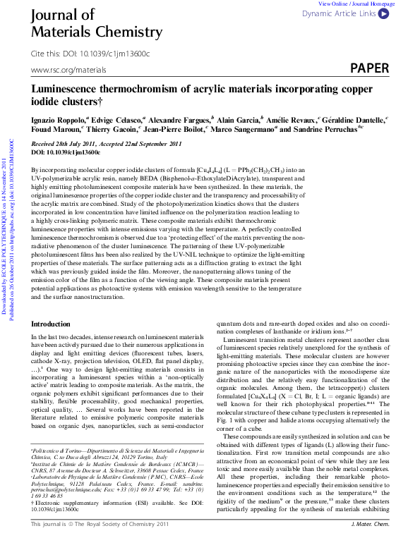 (PDF) Luminescence thermochromism of acrylic materials incorporating