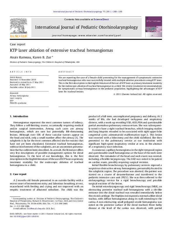 (PDF) KTP laser ablation of extensive tracheal hemangiomas Anaïs