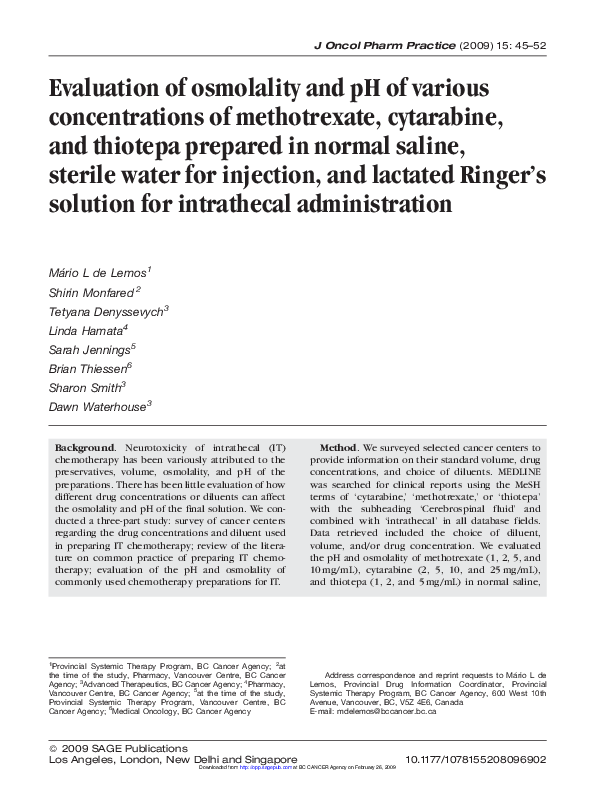 (PDF) Evaluation of osmolality and pH of various concentrations of