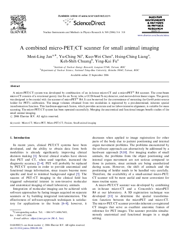 (PDF) A combined micro-PET/CT scanner for small animal imaging