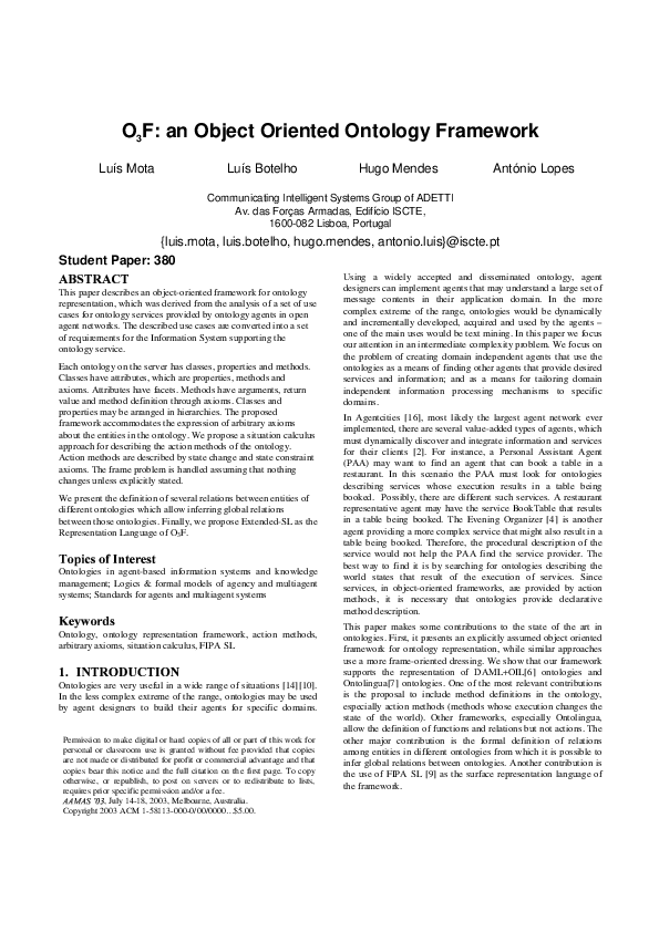 (PDF) O 3 F: an Object Oriented Ontology Framework
