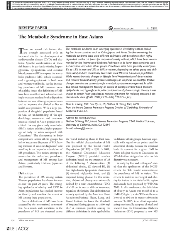 (PDF) The Metabolic Syndrome in East Asians