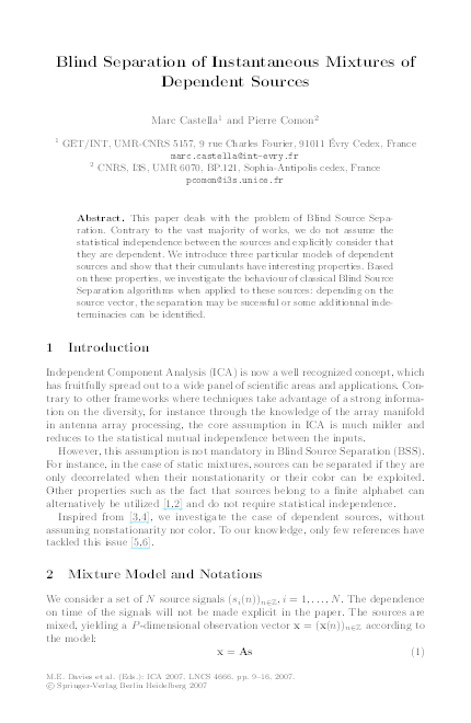 (PDF) Blind Separation of Instantaneous Mixtures of Non Stationary Sources