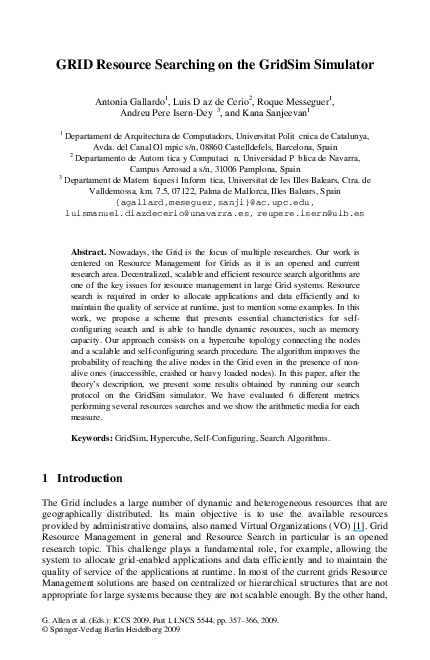 (PDF) GRID Resource Searching on the GridSim Simulator