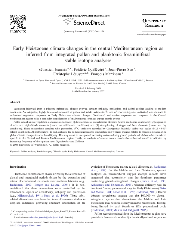 (PDF) Early Pleistocene climate changes in the central Mediterranean ...