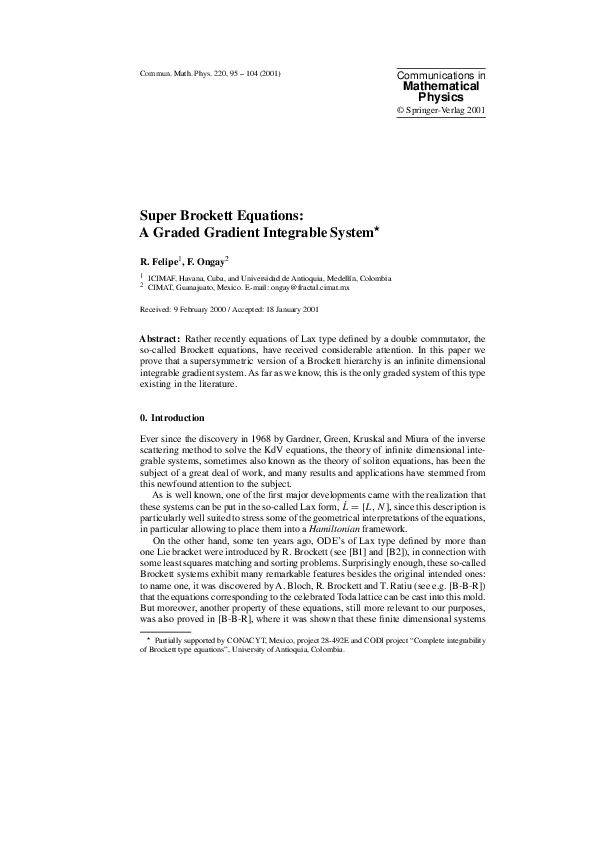 (PDF) Super Brockett Equations:¶A Graded Gradient Integrable System