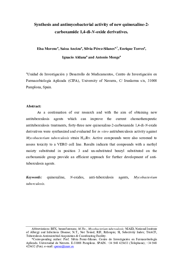 (PDF) Synthesis and antimycobacterial activity of new quinoxaline-2 ...