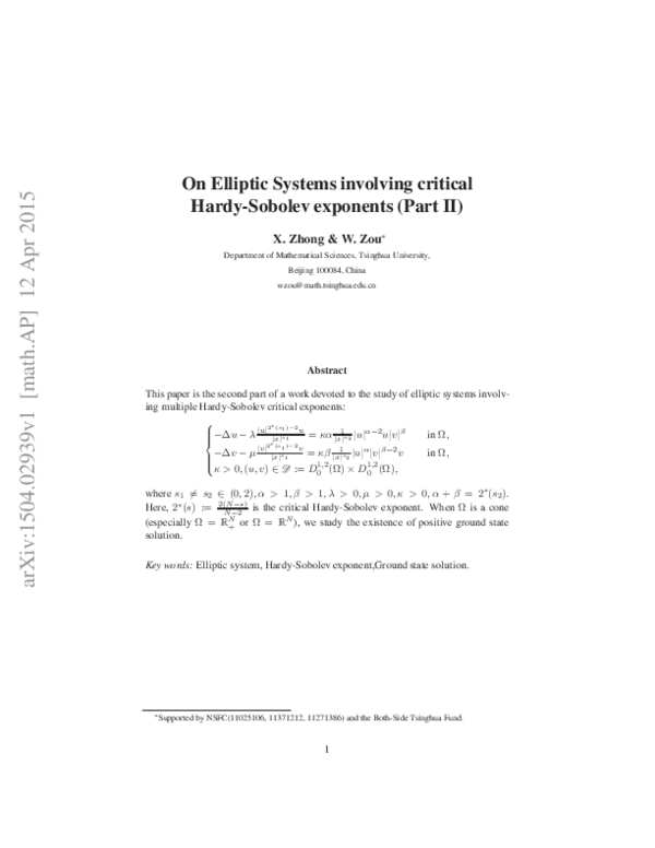 (PDF) On Elliptic Systems involving critical Hardy-Sobolev exponents ...