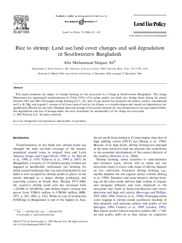 (PDF) Rice to shrimp Land use/land cover changes and soil degradation