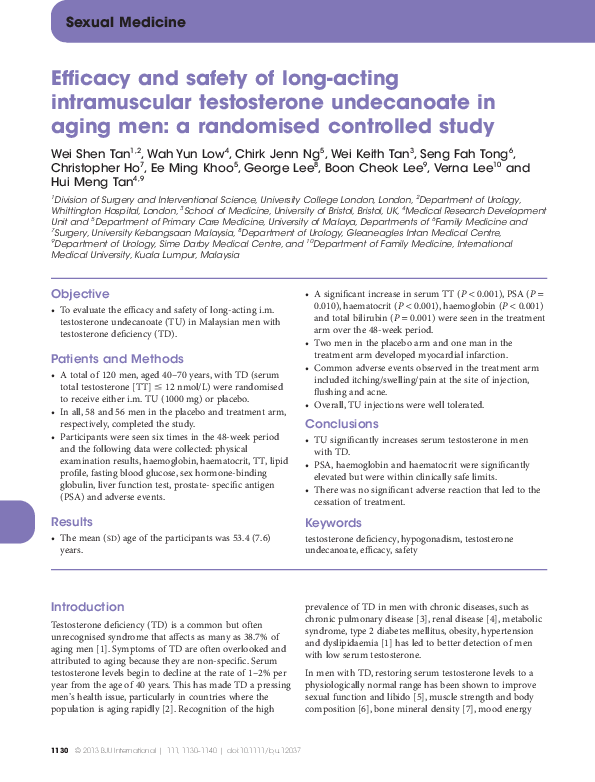 (PDF) Efficacy and safety of long-acting intramuscular testosterone ...