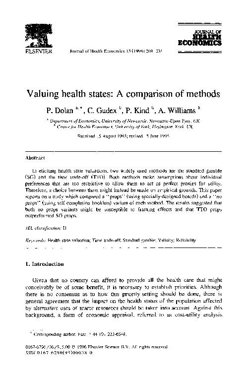 (PDF) Valuing health states: A comparison of methods