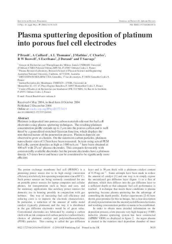 (PDF) Plasma sputtering deposition of platinum into porous fuel cell ...