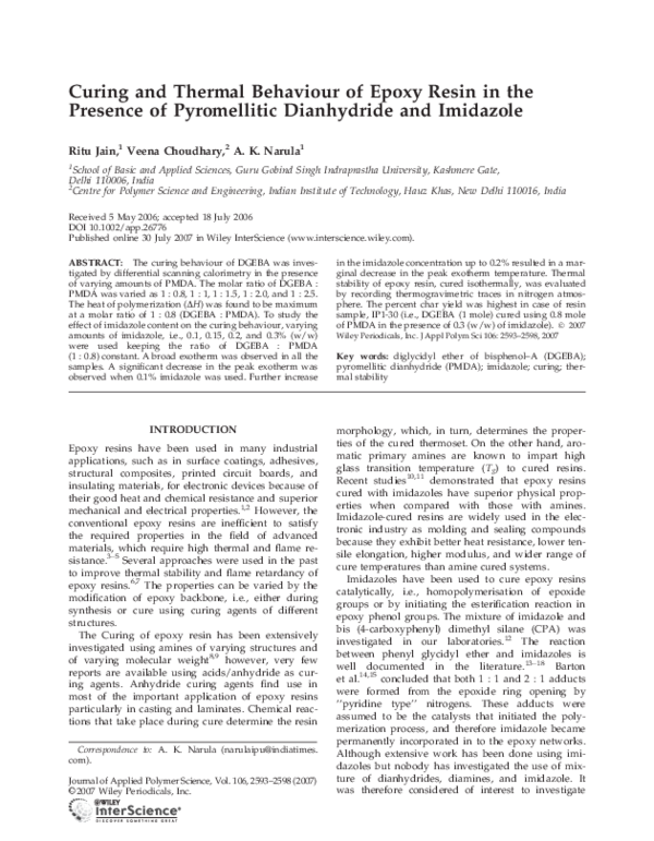 (PDF) Curing and thermal behaviour of epoxy resin in the presence of a ...