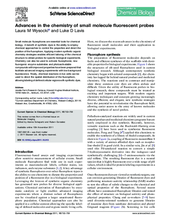 (PDF) Advances in the chemistry of small molecule fluorescent probes