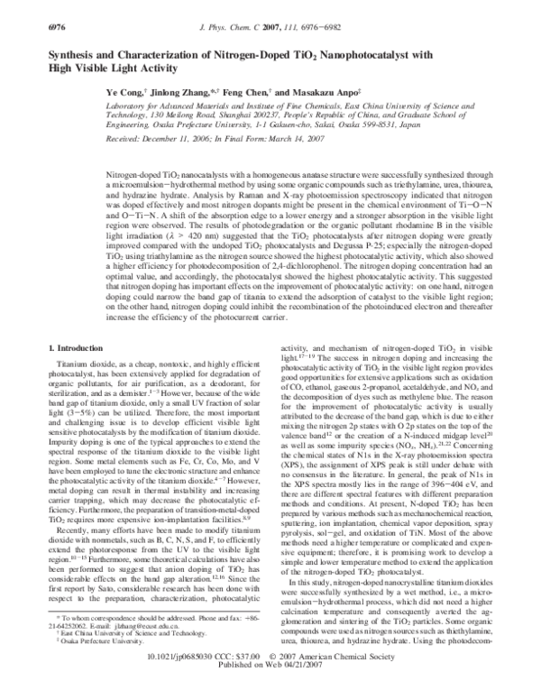 (PDF) Synthesis and Characterization of Nitrogen-Doped TiO 2 ...