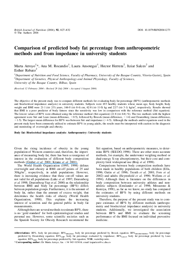 (PDF) A Comparison of Body Composition Measurements Between