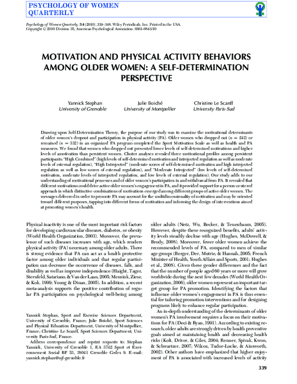 (PDF) MOTIVATION AND PHYSICAL ACTIVITY BEHAVIORS AMONG OLDER WOMEN: A ...