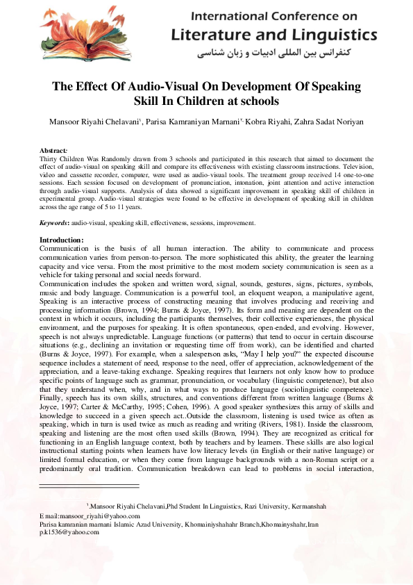 (PDF) The Effect Of Audio-Visual On Development Of Speaking Skill In ...