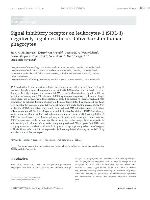 (PDF) Signal inhibitory receptor on leukocytes-1 (SIRL-1) negatively ...