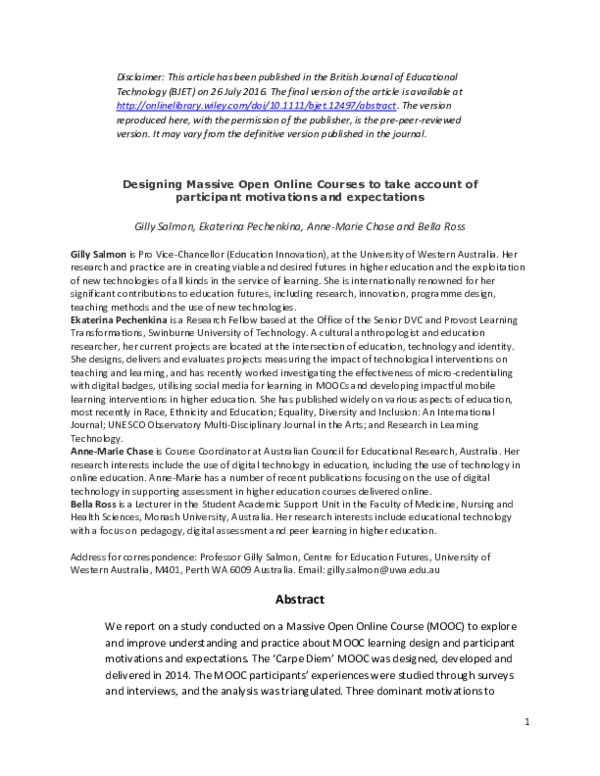 (PDF) Designing Massive Open Online Courses to account for participant ...
