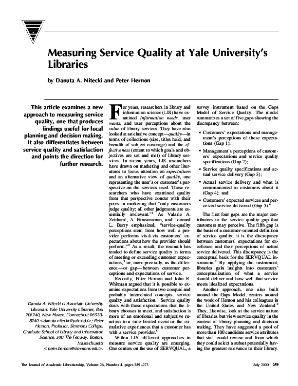 (PDF) Measuring service quality at yale university’s libraries
