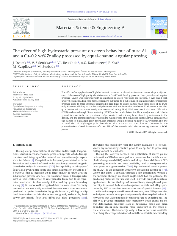 (PDF) The effect of high hydrostatic pressure on creep behaviour of ...