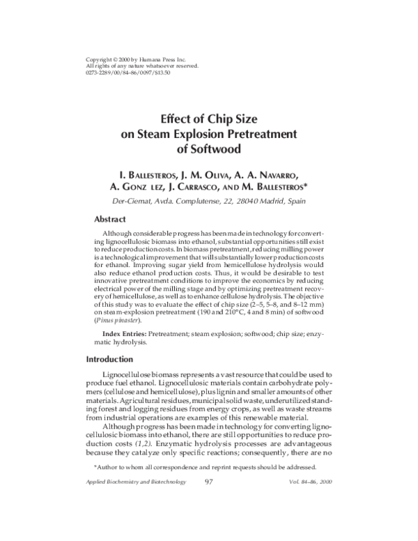 (PDF) Effect of chip size on steam explosion pretreatment of softwood