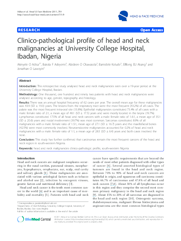 (PDF) Clinico-pathological profile of head and neck malignancies at ...