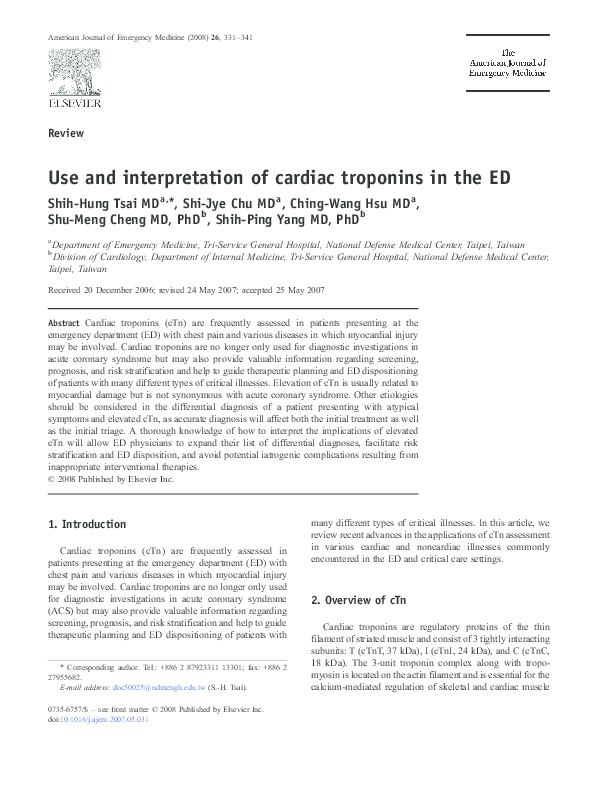 (PDF) Use and interpretation of cardiac troponins in the ED