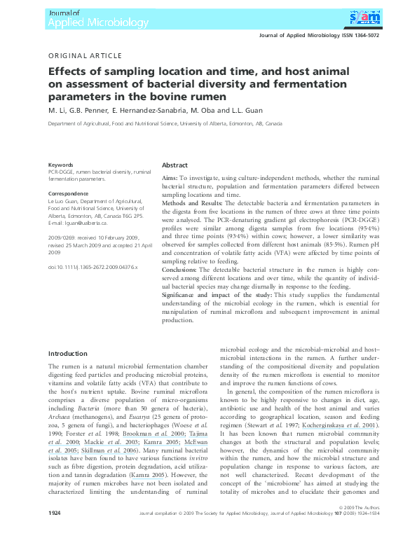 (PDF) Effects of sampling location and time, and host animal on ...