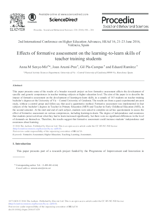 (PDF) Effects of formative assesment on the learning-to-learn skills of ...