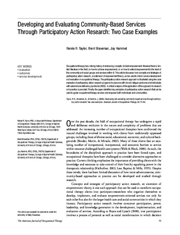 (PDF) Developing and Evaluating Community-Based Services Through ...